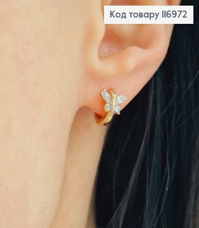 Серьги кольца 9мм, с Бабочкой из камней, Xuping 18K 116972 фото