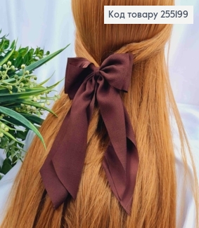Заколка (7,5см) БАНТ КОРИЧНЕВОГО цвета, легкий креп, размер 12*23см, Украина. 255199 фото