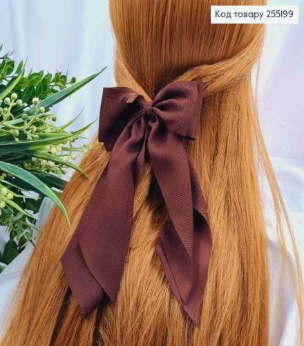 Заколка (7,5см) БАНТ КОРИЧНЕВОГО цвета, легкий креп, размер 12*23см, Украина. 255199 фото 1