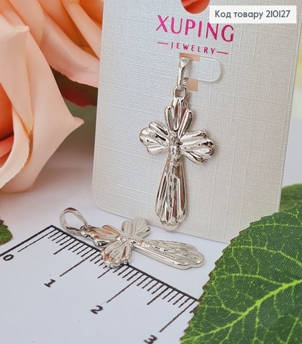 Крестик родованный, с распятием, плоский с резьбой, 2,5*2см Xuping  210127 фото 1