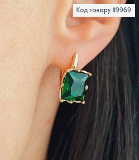 Серьги с квадратным изысканно-зеленым камнем, дл. 1,5см, английская застежка, Xuping 18K 119969 фото