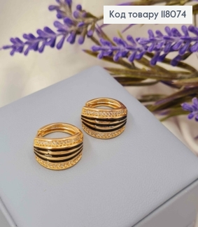 Серьги кольца с Камешками и Черной эмалью, диаметр 1,6см, Xuping 18К. 118074 фото