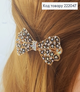 Заколка автомат золотой бантик с камнями 222047 фото
