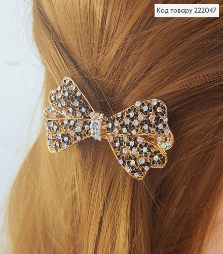 Заколка автомат золотой бантик с камнями 222047 фото 1