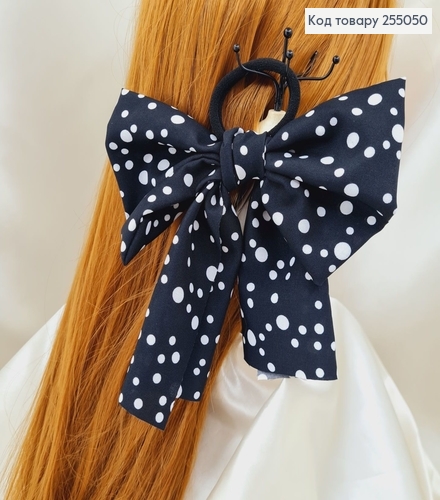 Резинка 5см, Твилли Бант Черный Горох  16*15см, (ручная работа,Украина) 255050 фото 1