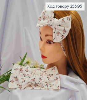 Повязка Бант детская, трикотаж, принт Цветочки пастельных цветов, 18*8см, ручная работа, Украина. 253195 фото