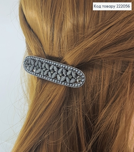 Заколка автомат овальная с камнями металлик 222056 фото 1
