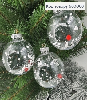 Набор шаров прозрачных 80 мм с веточкой елки 3 шт/уп 680068 фото