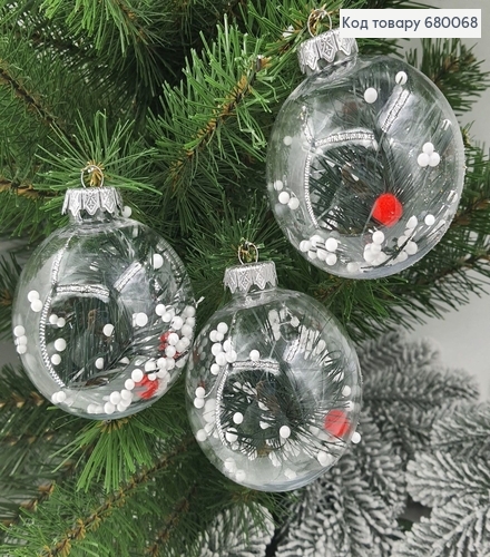 Набір куль 80 мм прозорих з гілочкою ялинки 3 шт/уп 680068 фото 1