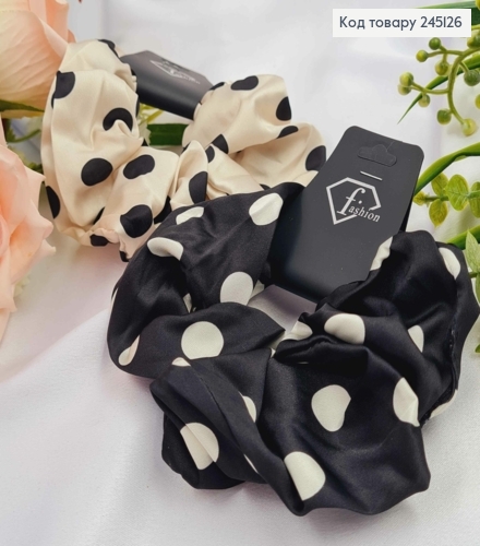 Резинка объемная, атласная в Горошеке, диаметр 12см, цвета в ассортименте, цена за 1шт 245126 фото 1