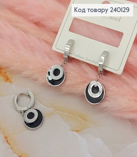 Серьги кольца Римский часы серебряный цвет с черным камнем  Stainless Steel 240129 фото