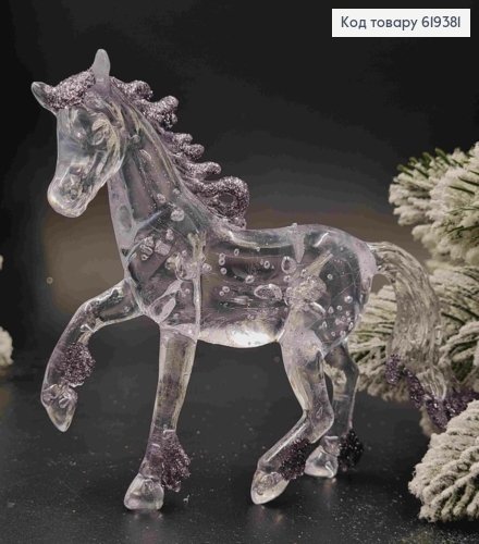 Фігурка  "КІНЬ", ПРОЗОРИЙ з ГРАФІТОВИМ блиском , 13*10см, новорічна прикраса, пластик,Україна 619381 фото 1