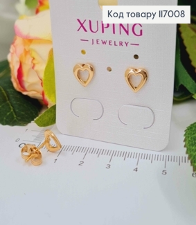 Серьги гвоздики, Сердечки тоненькие, 0,8см, Xuping 18K 117008 фото