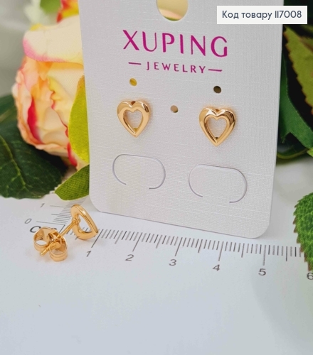 Серьги гвоздики, Сердечки тоненькие, 0,8см, Xuping 18K 117008 фото 1