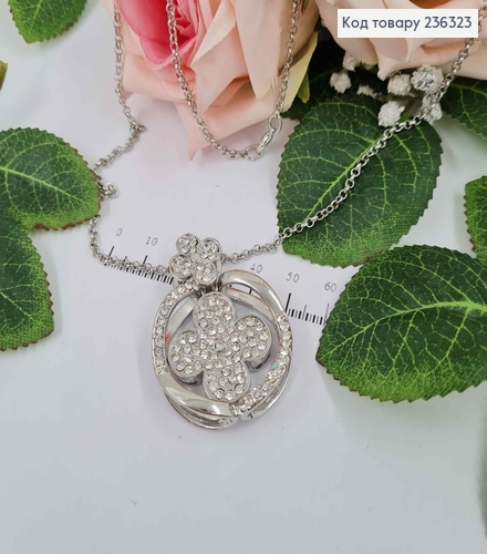 Ланцюжок срібного кольору, з підвіскою, Чотирилисником з камінцями 236323 фото 2