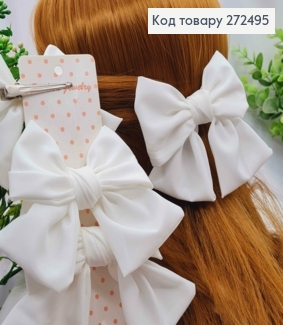 Бант МОЛОЧНОГО цвета, на заколке, ткань софт, размер 10*9см, ручная работа 272495 фото