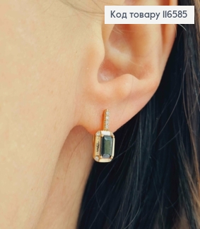 Серьги "Эсми", С прямоугольным черным камешком, 1,5см, Xuping 18К 116585 фото