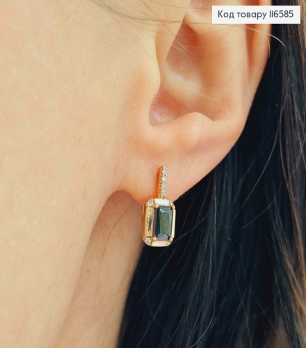 Серьги "Эсми", С прямоугольным черным камешком, 1,5см, Xuping 18К 116585 фото 1