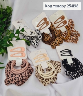 Набор: заколка Тик-Так (2шт/5см), Резинка (Шнурок-3шт/Объемная-1шт), Пастельные цвета в ассортименте 254198 фото