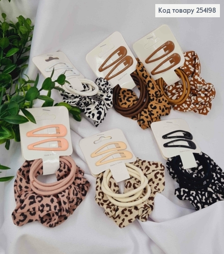 Набор: заколка Тик-Так (2шт/5см), Резинка (Шнурок-3шт/Объемная-1шт), Пастельные цвета в ассортименте 254198 фото 1