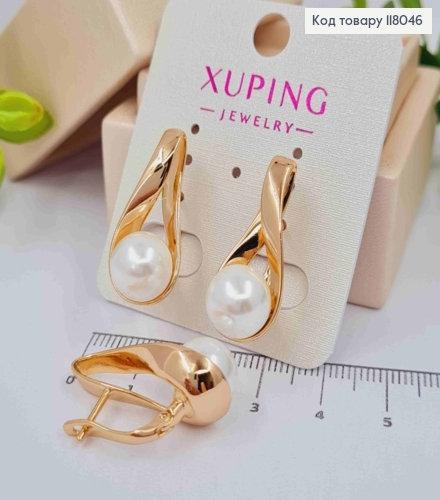 Серьги "Петелька" с жемчужиной, 2,7см, английская застежка, Xuping 18K 118046 фото 2