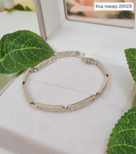 Браслет родованный, петление пластинками в камнях, дл. 19см, Xuping 200231 фото 1