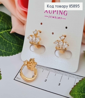 Сережки кільця 1см, з короною в камінцях, 1см Xuping 18K  115895 фото