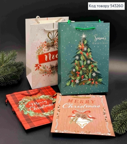 Пакет бумажный с Новогодним принтом, Merry Christmas, 23*18*10см, в ассортименте 543260 фото 1