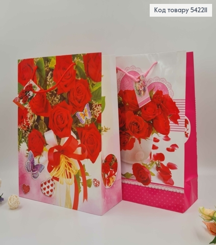 Пакет бумажный, "Букеты Роз с сердечками" в ассорт. 31,5*26*10см 542211 фото 1