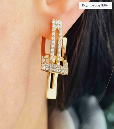 Сережки, "Elegant" прикрашені Блискучими камінцями, 3,2см, англ. заст., XUPING 18K 119141 фото 2
