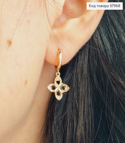 Сережки кільця (1см), з підвіскою "Чотирилисник" (1,3см), Xuping 18K 117968 фото 3