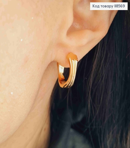 Набір: сережки кільця (3пари) "Рельєфні", розміри 1,1см; 1,3см; 1,5см; Xuping 18К 118569 фото 3