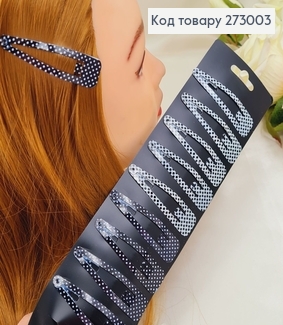 Заколка тік так дитяча чорно біла в горошек 12 шт/уп. 273003 фото