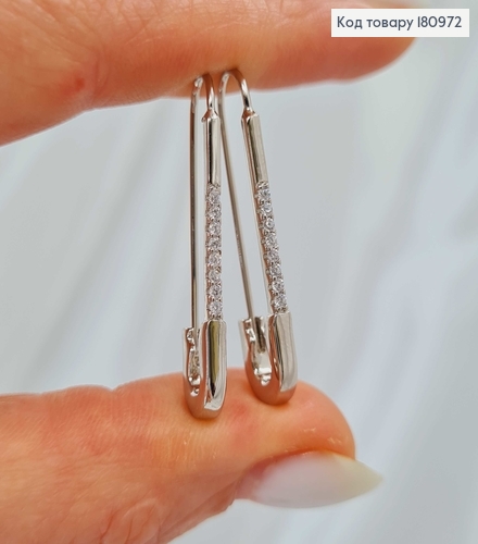 Серьги родованные "Шпилька" с камешками 3см Xuping 180972 фото 1