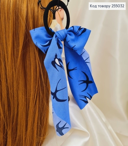 Резинка 5см, Твилли Бант Синий Ласточки 9*15см (ручная работа, Украина) 255032 фото 1