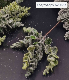 Декор Новорічний, засніжена гілочка, ЗЕЛЕНОГО кольору, 23см 620683 фото