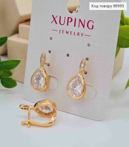 Серьги "Капелька" с блестящим камнем, 1,7см, английская застежка, Xuping 18К. 119995 фото 2