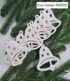 Набір дзвоники   дерев'яні  білі 4,7*5,7 см 10 шт 619009 фото