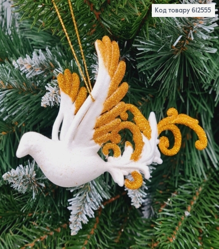 Новорічна фігура Бархат Жарптиця БІЛА+ЗОЛОТО 14*7см, Україна 612555 фото 1