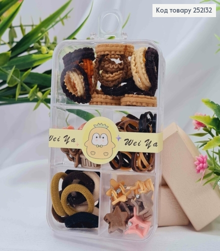 Набор детских: резинки Микрофибра/ Шнурок/ Силиконовая + Крабики "Звезда", "Сердце", Пастельные цвета 252132 фото 1