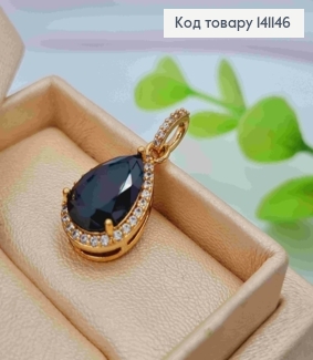 Кулон "Краплинка" Чорний камінь в оправі з камінців, розмір 1,8см, Xuping 18K 141146 фото