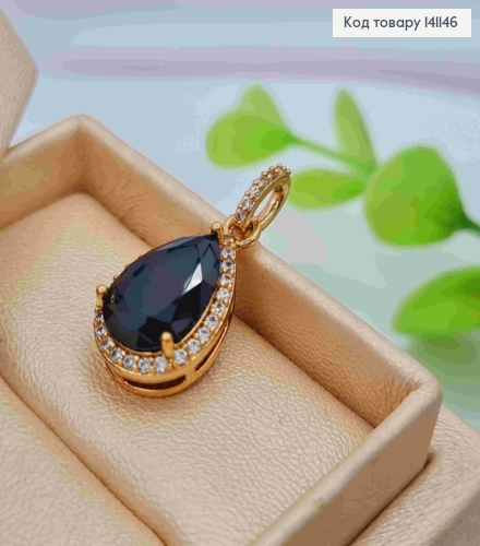 Кулон "Капелька" Черный камень в оправе из камней, размер 1,8см, Xuping 18K 141146 фото 1