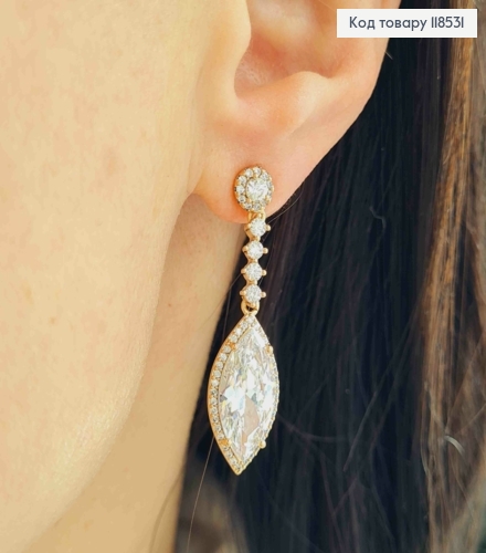 Серьги гвоздики, с подвесным Блестящим камешком Капелькой, 3,8см XUPING 18K 118531 фото 1