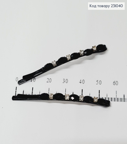 Заколка невидимка металл черная с камнями в 6 см 2 шт / уп цена за уп. 231040 фото 2
