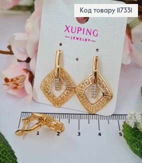 Серьги с камешками и квадратной подвижной подвеской Versace, длина 2,7см, англ застежка, Xuping 18К 117331 фото