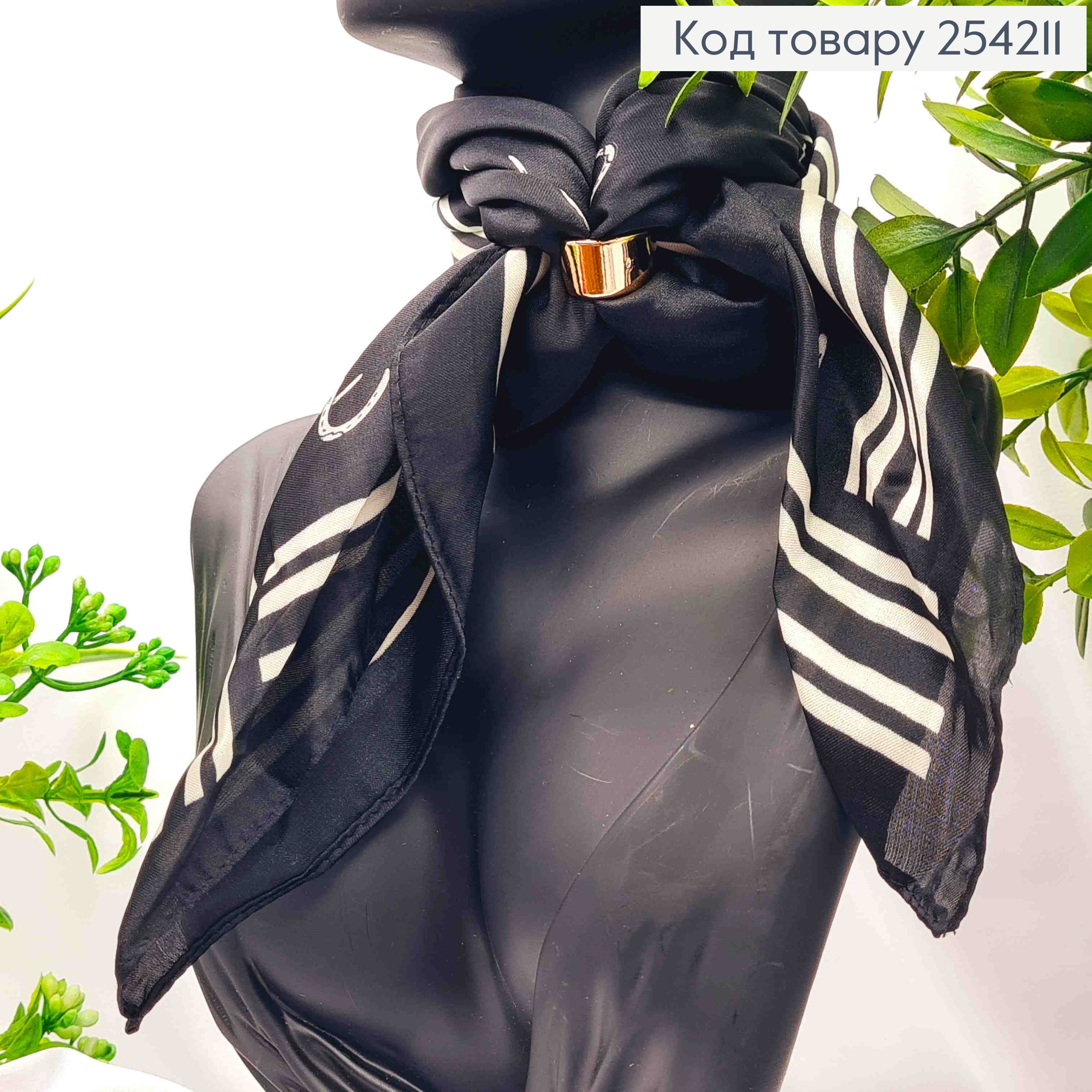 Хустка з колечком, Чорного кольору з малюнком "Підкова", 70*70см, 100% поліестр (шовк) 254211 фото 4