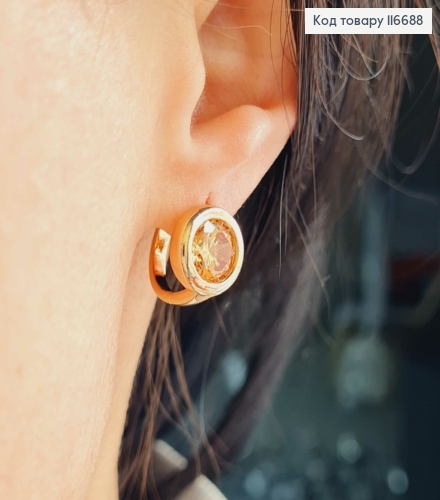 Серьги "Полнолуние" с желтым камнем, 1см, англ. зам. Xuping 18К 116688 фото 2