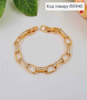 Браслет овальное плетение с перепонками в камнях шир. 7мм, длина 19,5см, Xuping 18К 150940 фото