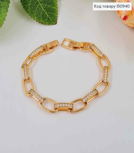 Браслет овальное плетение с перепонками в камнях шир. 7мм, длина 19,5см, Xuping 18К 150940 фото 1