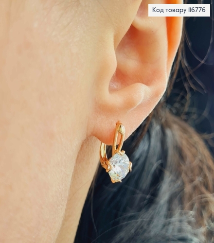 Серьги, С петелькой и Белым камешком, 1,6см, англ. застежка, Xuping 18К 116776 фото 2